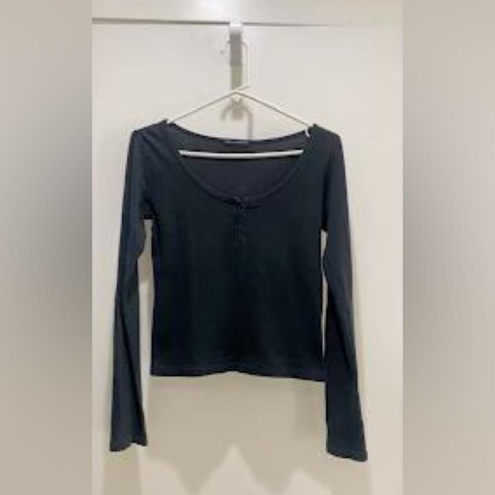 Brandy Melville Faded Black Long Sleeve Henley Top